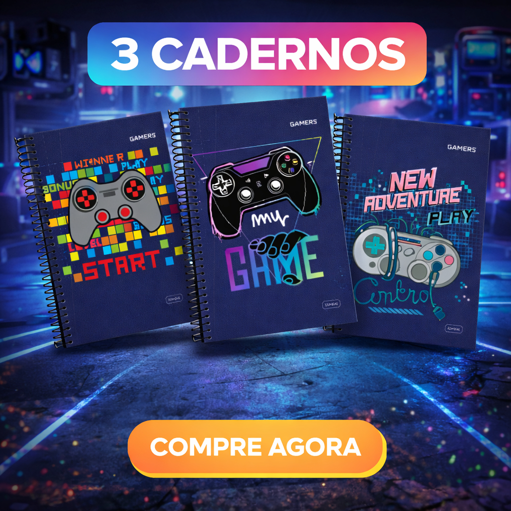 Kit 3, 4, 5 ou 10 Cadernos gamer Capa Dura Universitário 1 Matéria 80 Folhas masculino Grande escolar em Oferta na Shopee