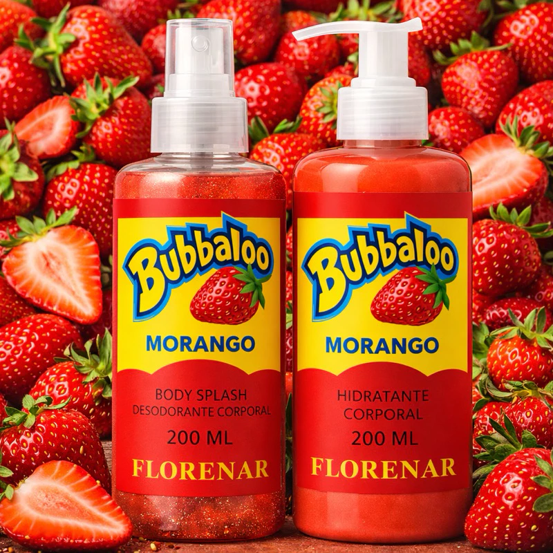 1 Kit Body Splash Bubbaloo com gliter 200Ml + 1 Hidratante 200ML Bubbaloo Morango, Uva, Banana, Mela — imagem 1