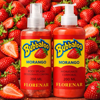 1 Kit Body Splash Bubbaloo com gliter 200Ml + 1 Hidratante 200ML Bubbaloo Morango, Uva, Banana, Mela