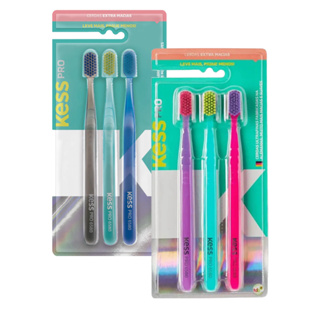 Pack Com 3 Escovas Dentais Kess Pro 6580 Extra Macias Cores Sortidas - ENVIO RÁPIDO 24 HORAS em Oferta na Shopee