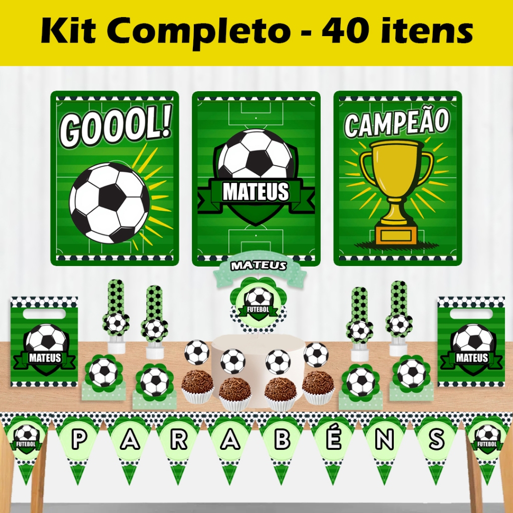 Kit Completo 40 Itens – Só um Bolinho Futebol Gol Esporte • Decoração + Lembrancinhas em Oferta na Shopee