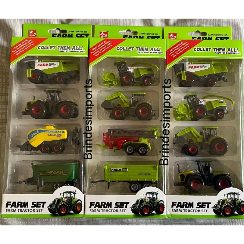 Kit 4 Tratores e colheitadeiras em metal Farm Set Farm Tractor Colecionáveis Set Coleção