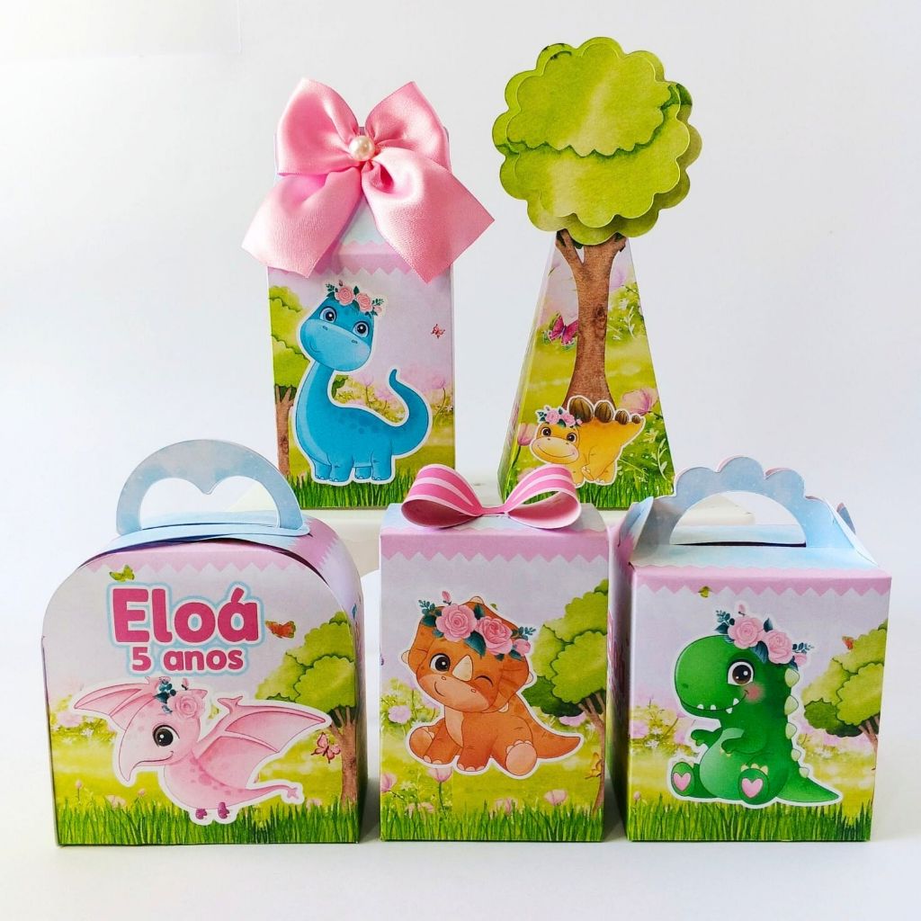 PEGUE E MONTE Kit Personalizados DINO BABY ROSA Lembrancinha Festa Aniversário