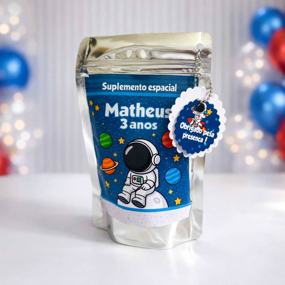 Saquinho Metalizado Ziplock Astronauta Personalizado /Lembrancinha de Festa /Aniversário