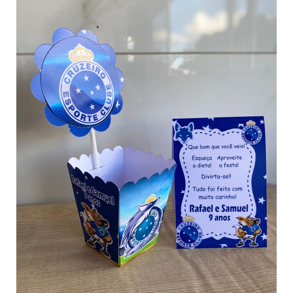 Kit Centro de mesa Cruzeiro Esporte Clube Personalizado |Enfeite Cachepot Decoração Plaquinhas Aniversário PEGUE E MONTE