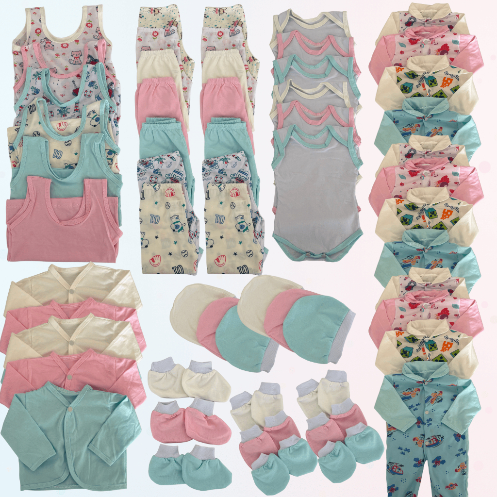 Kit Enxoval Bebê 22 Peças Menino Menina Unissex Maternidade 100% Algodão Body Mijão Touca Meia Luva Macacão Básico