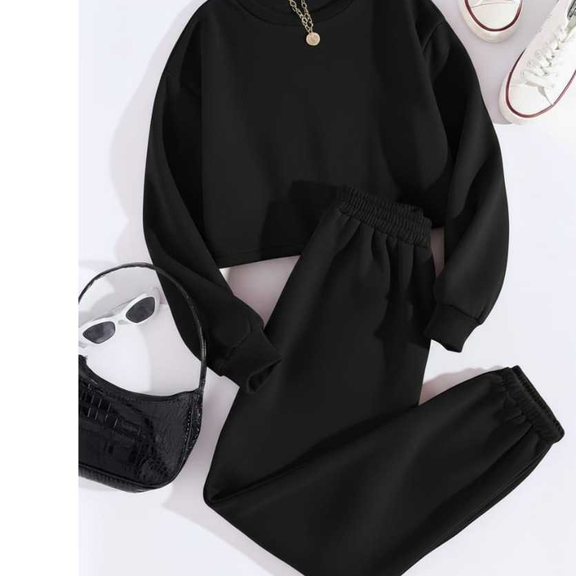 Conjunto de Frio Feminino Moletom Flanelado Grosso Confortável Inverno Casual Luxo