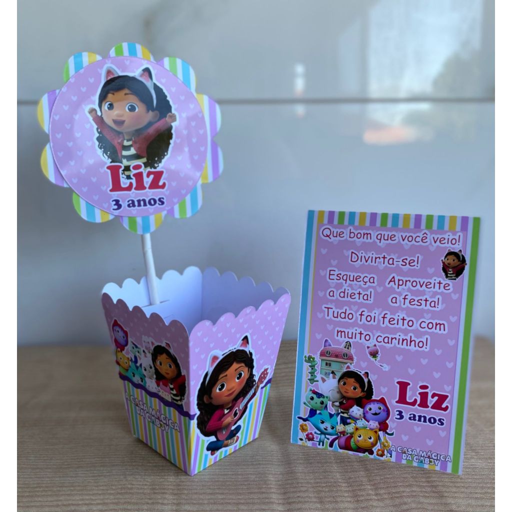 Kit Centro de mesa A Casa Mágica da Gabby Personalizado com Nome | Cachepot Festa Infantil Chá Aniversário Decoração