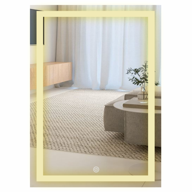 Espelho Jateado 60X70cm com 3 TONS DE LED e Touch Screen FONTE SLIN, camarim, d