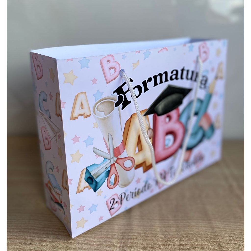 Sacolinha Surpresa G Formandos ABC Personalizada com nome Festa Infantil Chá Aniversário Lembrancinhas Formatura
