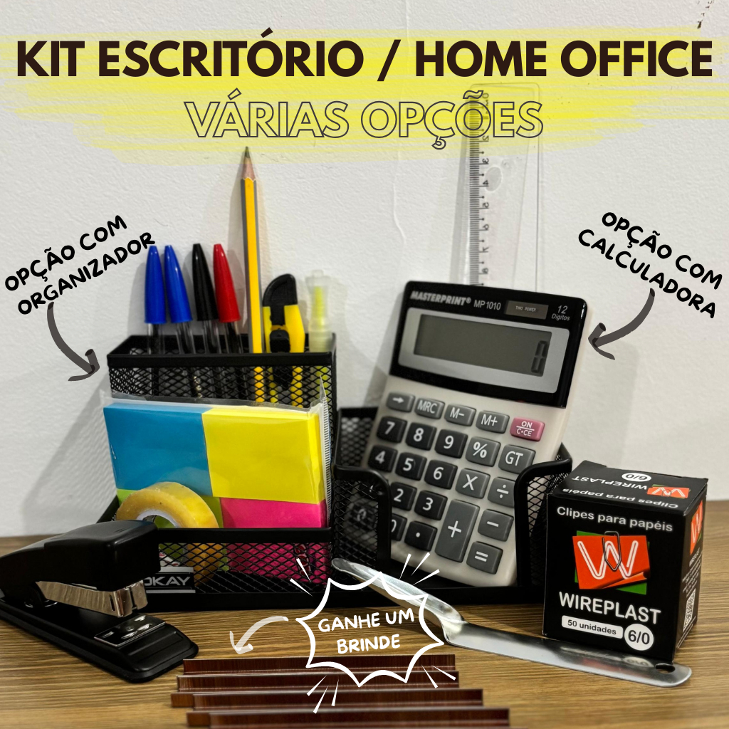 Kit Escritório/ Home Office / Escolar com 1.000 Grampos de Brinde / Calculadora / Organizador em Oferta na Shopee