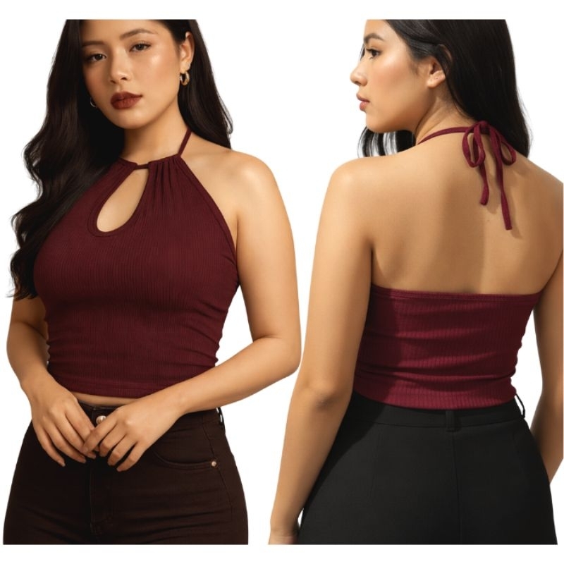 cropped canelada feminina frente única com amarração blusa justa,elegante,moderna