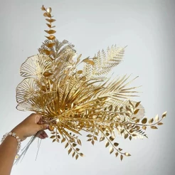 Kit 3 a 12 Flor Artificial Dourada Folhas Diversas Para Decoração De Natal Casa Casamento -JZ803068