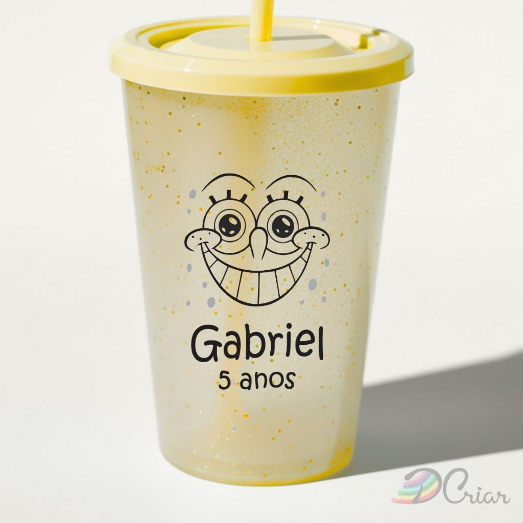 Adesivo Impresso Aniversário Mod.212 | 4x6cm | Taça, Copos, Caixas, Personalizado | Bob Esponja
