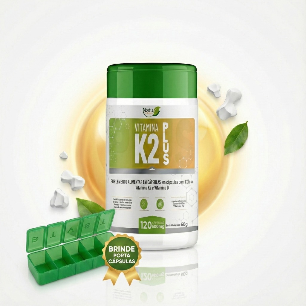 Vitamina K2 Pro Plus + Calcio Zinco e D Pura Maxima Absorção 120 Cápsulas - Natu Premium Original