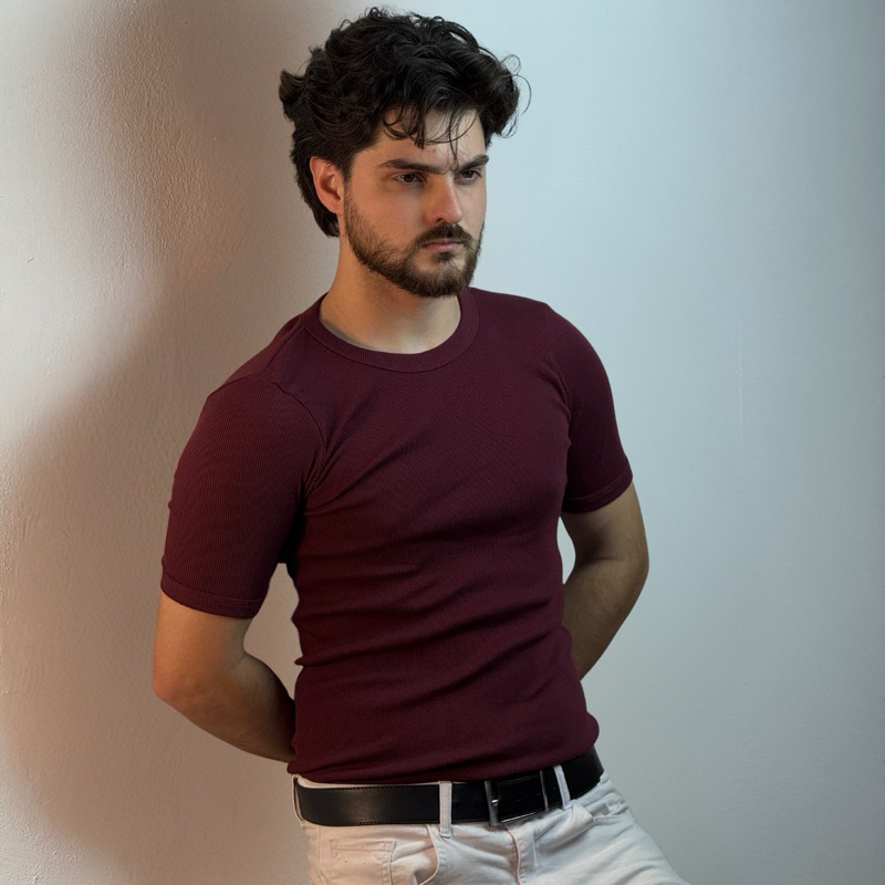 Camiseta Básica Algodão Masculina Canelada Slim em Oferta na Shopee