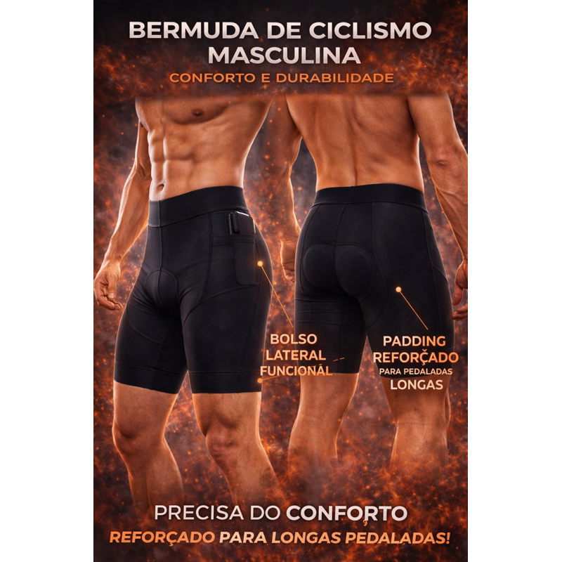 Bermuda de Ciclismo Masculina em Lycra Confortável – Secagem Rápida e Anatômica