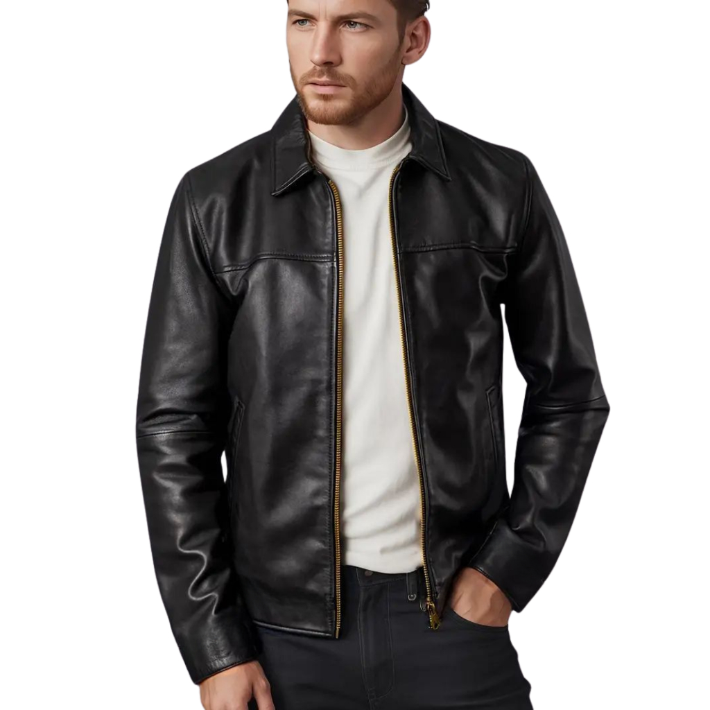 Jaqueta de Couro masculina Bovino 100% Legítimo Clássica Básica Casual motoqueiro blaser com ziper alta qualidade