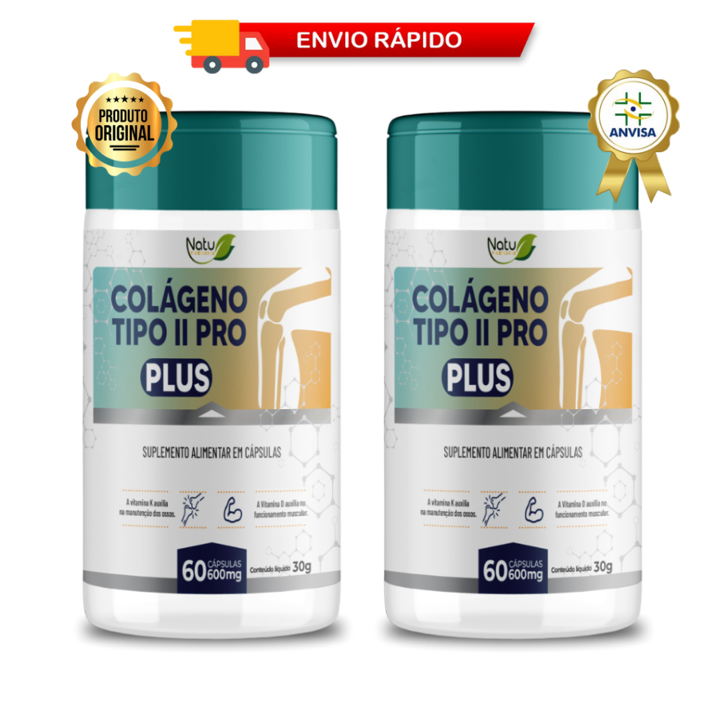 KIT 2x Colágeno com MSM Tipo 2 Natu Premium Uc2 Não Hidrolisado - 60 Cápsulas 600 mg