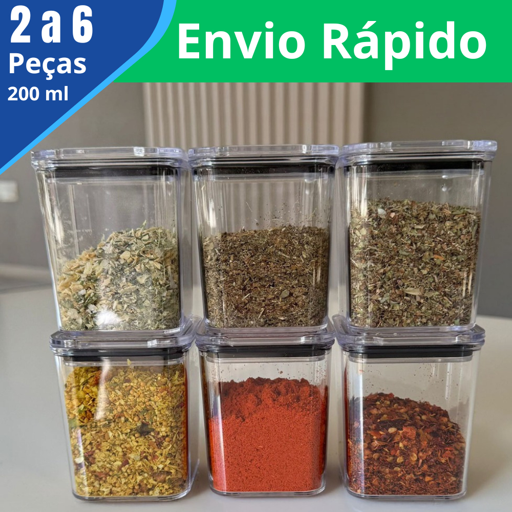 Kit 2 a 6 Potes Hermetico 200ml Acrilico Cristal Tempero Organizador de Alimentos Vedação Empilhavel em Oferta na Shopee
