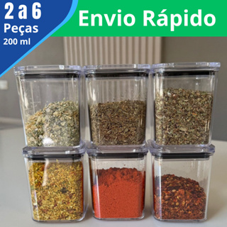 Kit 2 a 6 Potes Hermetico 200ml Acrilico Cristal Tempero Organizador de Alimentos Vedação Empilhavel em Oferta na Shopee