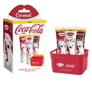 Kit Hidratante Labial Carmed Coca-Cola – Vermelho, Incolor e Marrom 10g Cada + Engradado em Oferta na Shopee
