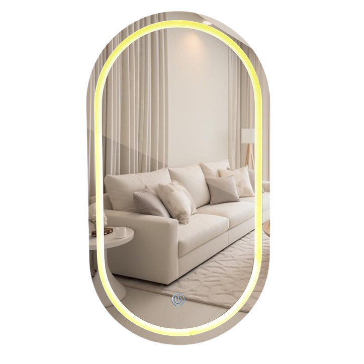 Espelho Oval Jateado 3 TONS DE LED e Botão Touch Decorativo Vários Tamanhos Fonte Slin