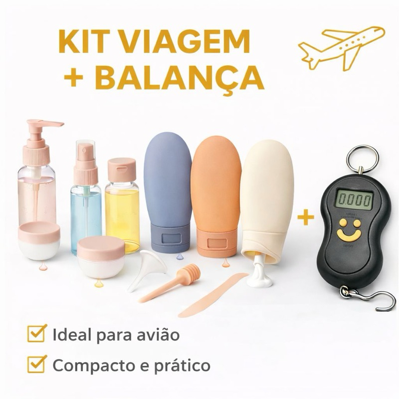 Imagem Kit Viagem Completo Frascos + Balança Digital Para Mala