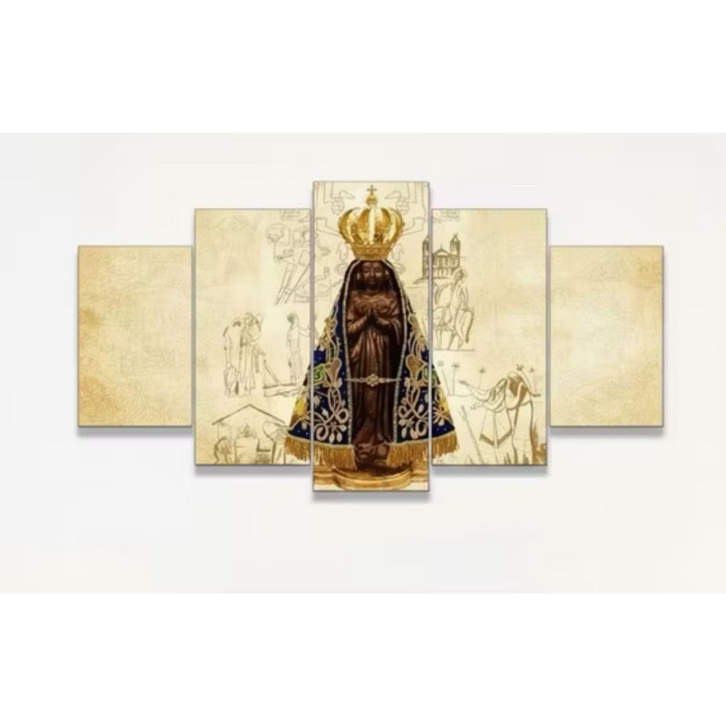 Kit de Quadros 5 Peças Placas Decorativas Nossa Senhora Aparecida Para Sua Sala Escritórios Quarto Hall