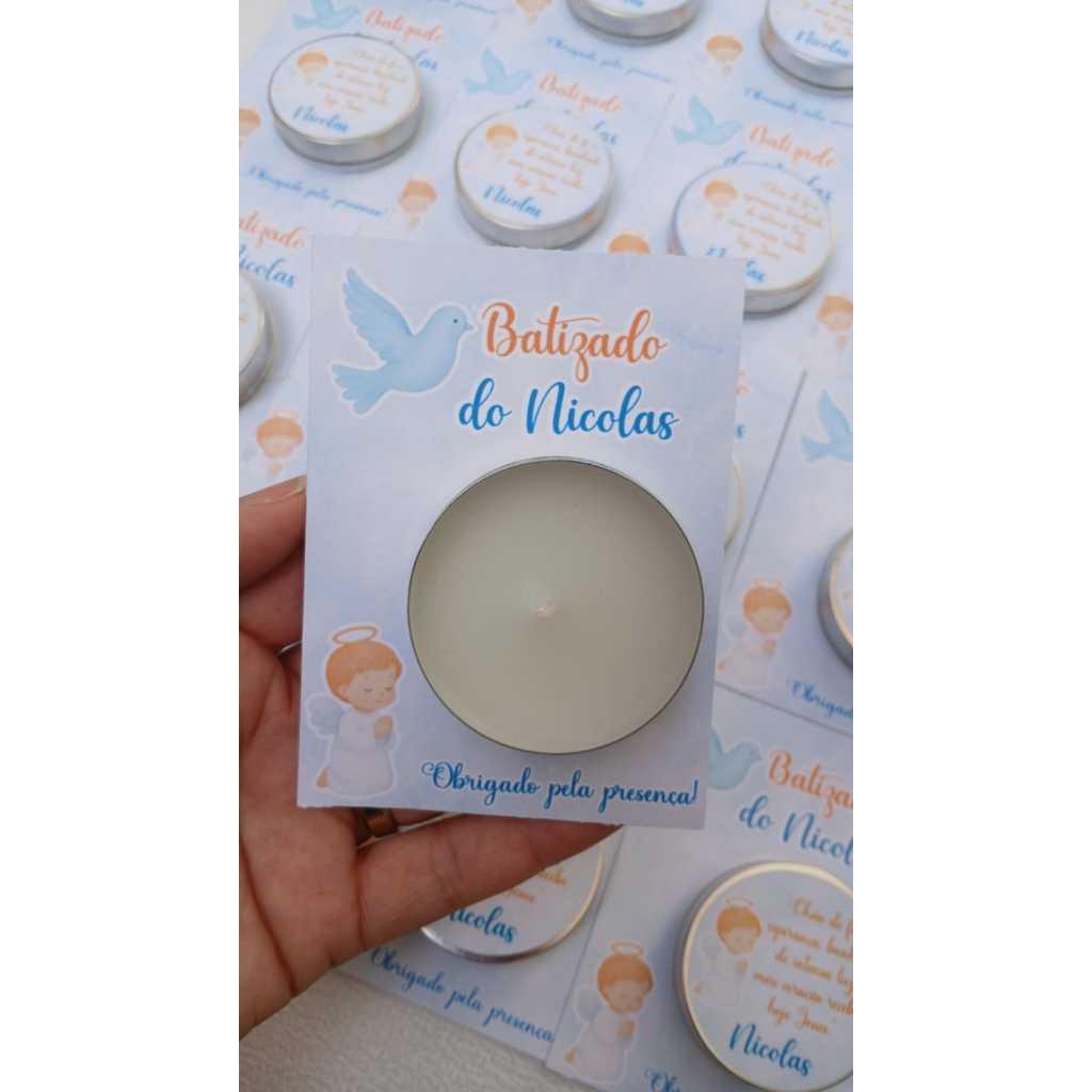 10 Cartão Card Com Vela Aromatica Personalizado Batizado Chá Revelação 15 anos