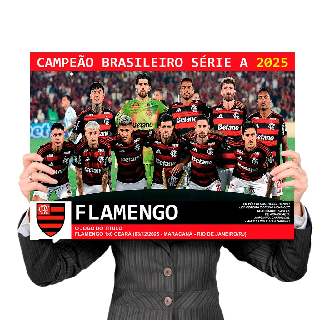 Pôster GRANDE Plastificado Flamengo Campeão da Libertadores 2025 com nome dos jogadores