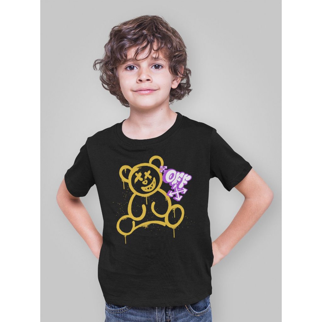 Camiseta infantil 100% algodão, Camiseta infantil estilosa, Camiseta infantil OFF, Camisa urso