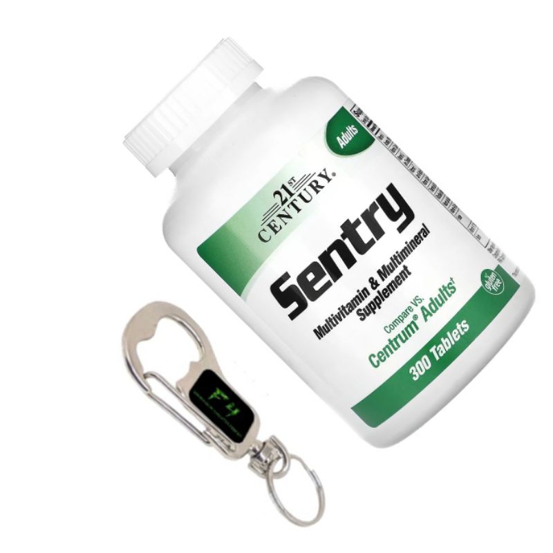 Chaveiro Mosquetão e Century Sentry 300 tabletes Multivitamínico Multimineral