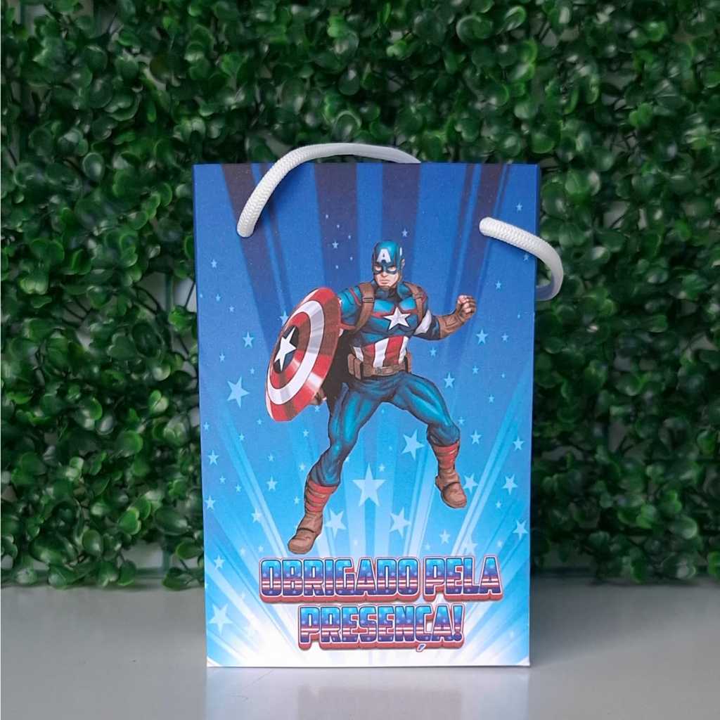 Sacolinha Personalizada (P) Capitão América para Festa Lembrancinhas Aniversário