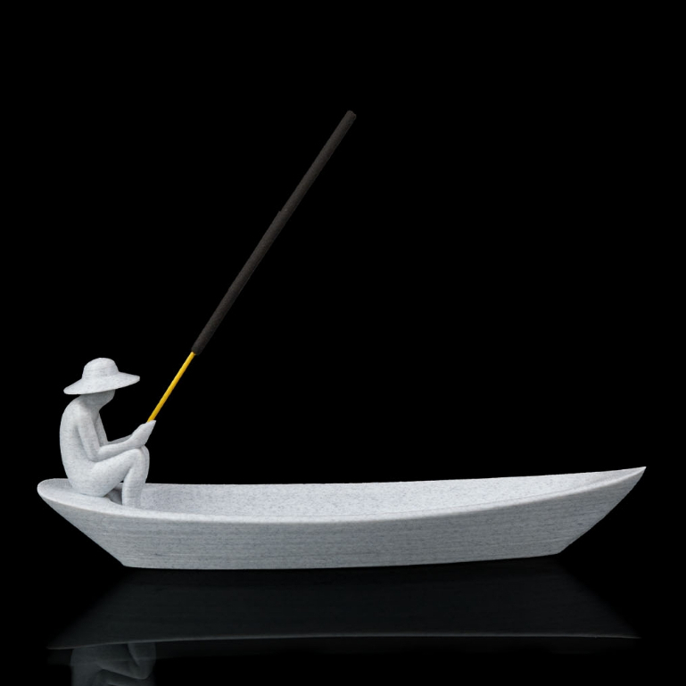 Imagem Incensário Pescador na Canoa | Porta Incenso Zen Relaxamento e Decoração