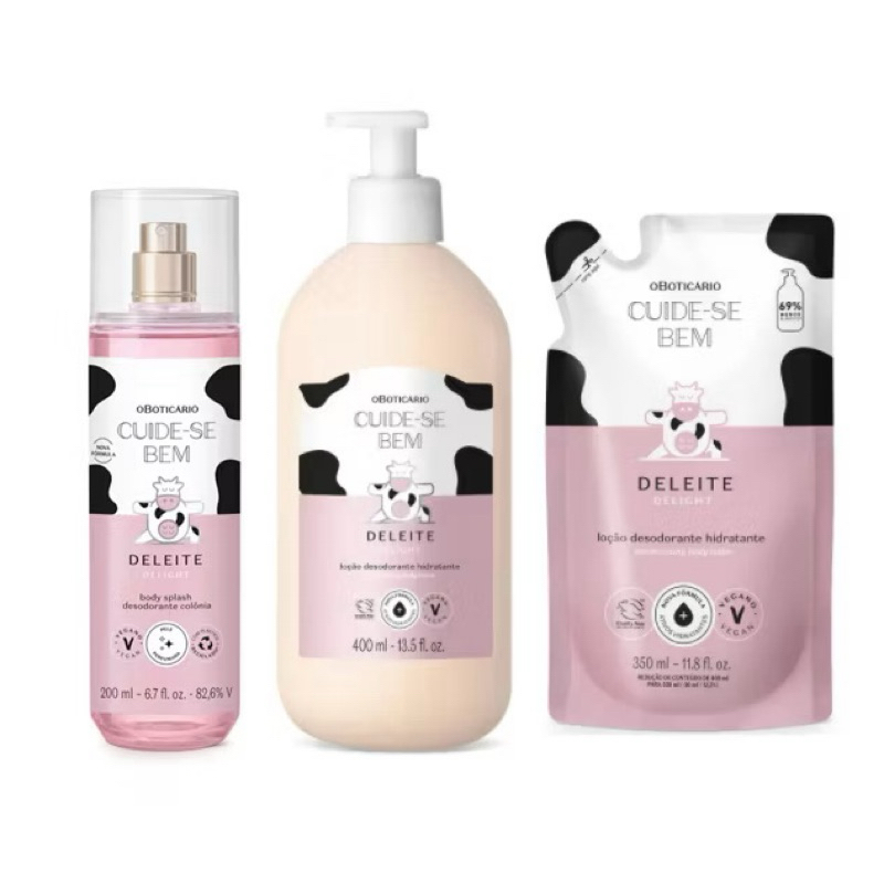 Kit Cuide-Se Bem Deleite Boticário Original, Body Splash 200ml, Hidratante 400ml, Refil 200ml