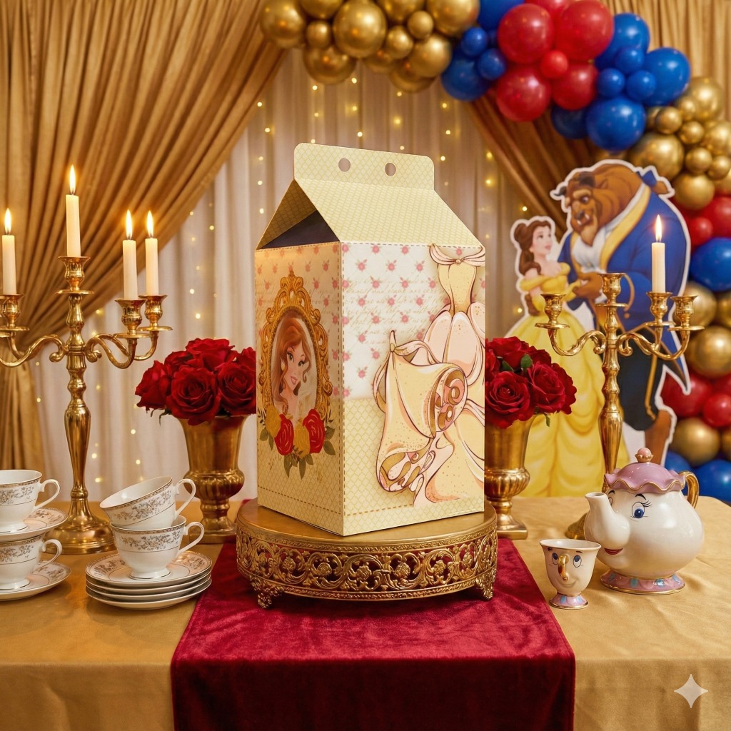 Caixinha Milk Tema bela e a fera Festa Infantil  Lembrança Para Festa - Pronta Entrega