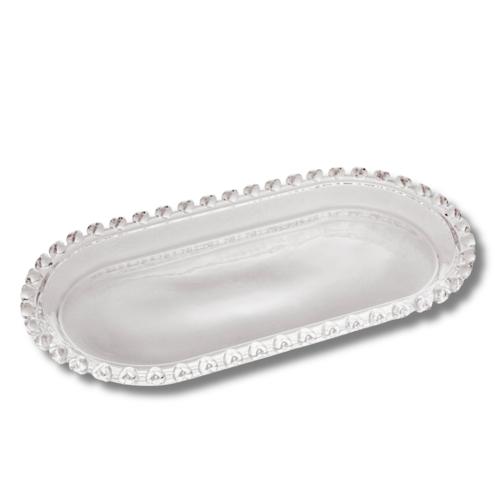 Travessa Oval Em Cristal Transparente Coração 25x13x2cm Lyor