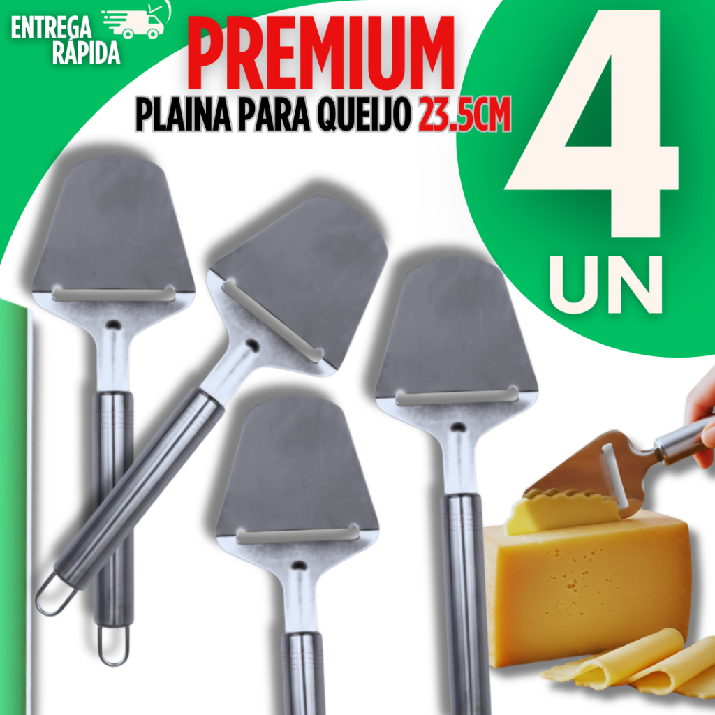 Kit 4 Fatiador De Queijo Inox Premium 23,5cm Cortador De Queijo Planeador Manual Utensílio Cozinha Gourmet