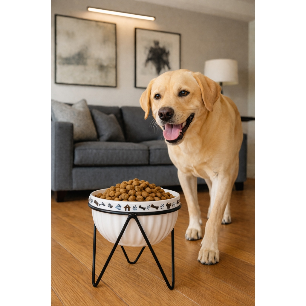 Comedouro Elevado Porcelana Cachorro Pet 480ml Pote Ração Cerâmica Resistente Fácil Limpeza Dog