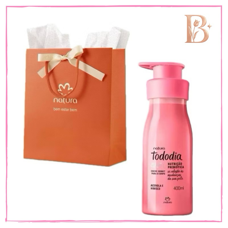 Kit Presente Creme Sorbet Desodorante Nutritivo para o Corpo Tododia Acerola e Hibisco + Sacola Presente e Mimo