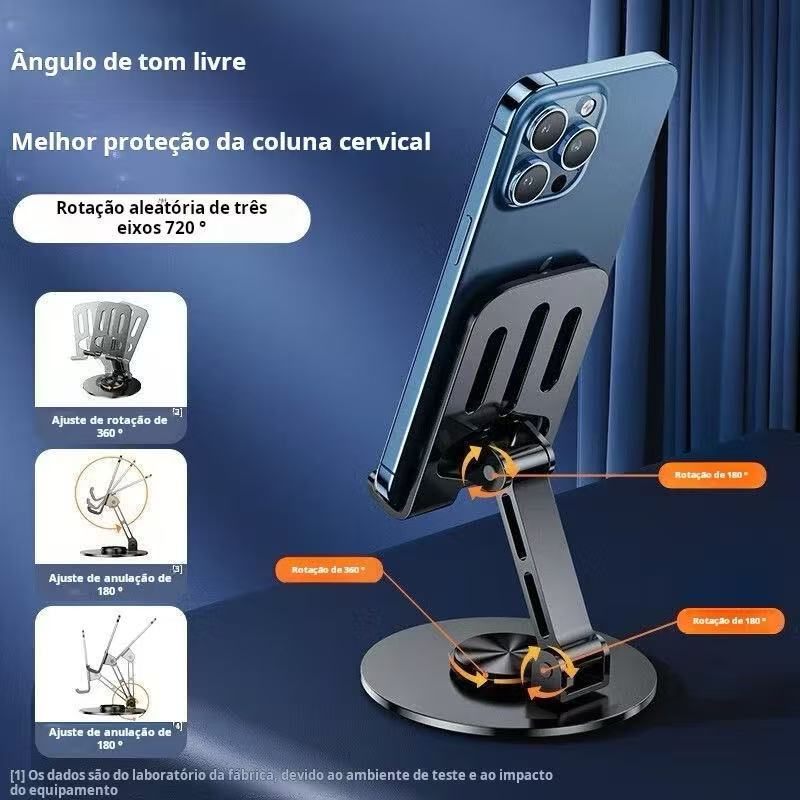 Imagem Suporte Espaço Alumínio de Mesa Base Rotatória Ajustável 360º Para Smartphones e celular