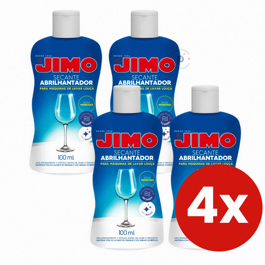 Kit 4 Secante Abrilhantador Jimo 100ml para Máquina de Lavar Louça Secagem Rápida e Brilhando
