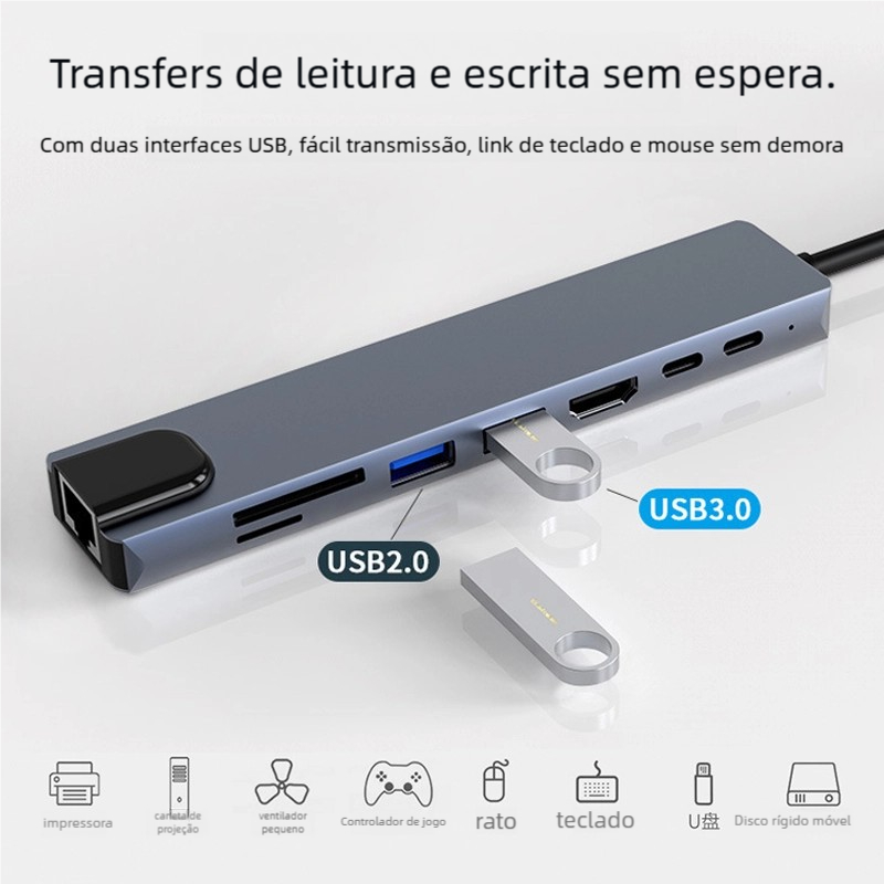 Estação de Acoplamento Tipo C 8 em 1 - Transferência Rápida para HD e Cartão SD em Oferta na Shopee