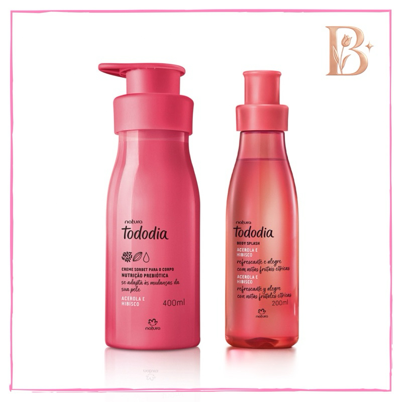 Kit Body Splash e Creme Sorbet Nutritivo Tododia Acerola e Hibisco + Sacola Presente | Natura