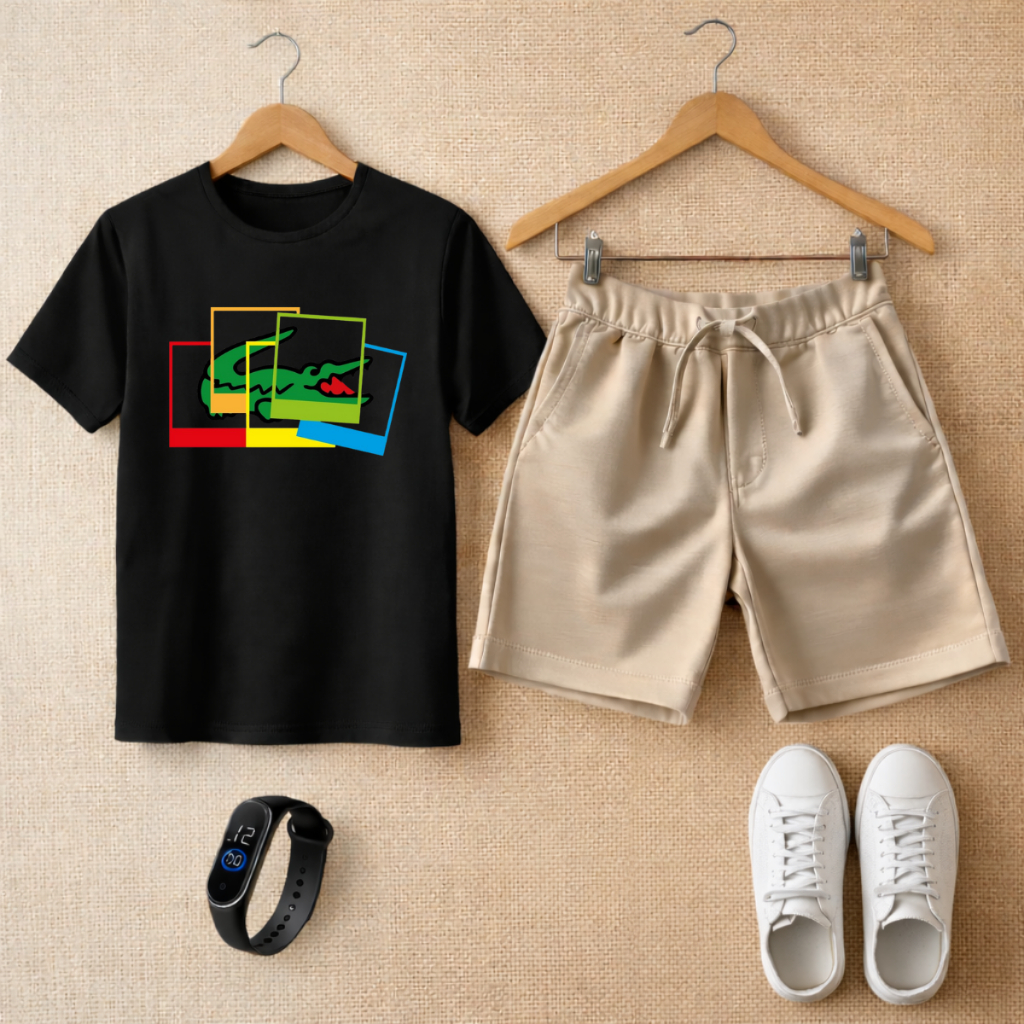 Kit Infantil Camiseta Premium e Bermuda Moletinho + Relógio Brinde em Oferta na Shopee