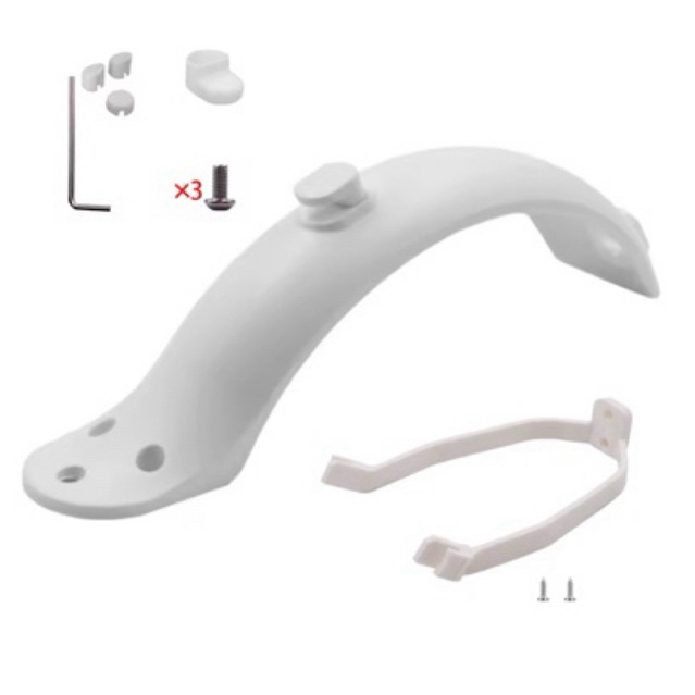 Paralama traseiro branco e reforço patinete elétrico.