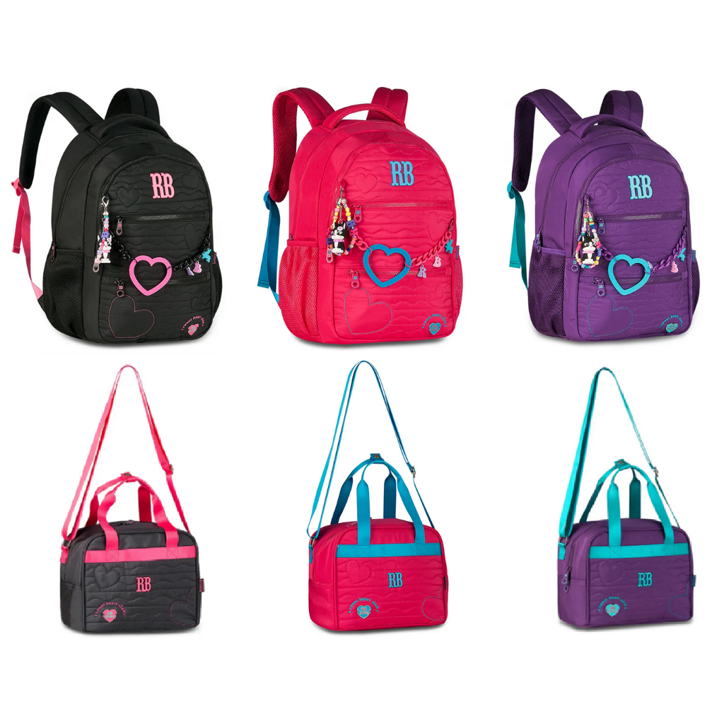 Kit mochila Rebecca Bonbon Heart Beats 19" lancheira termica 8" chaveiro Lançamento 2026 RB27014 em Oferta na Shopee
