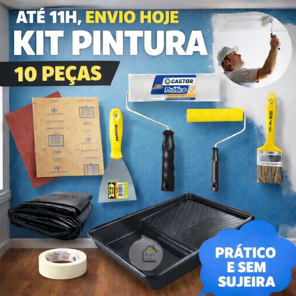 Kit 10 Peças:Pintura Parede Completo Profissional. Ferramentas para pintar parede.Kit pintura parede