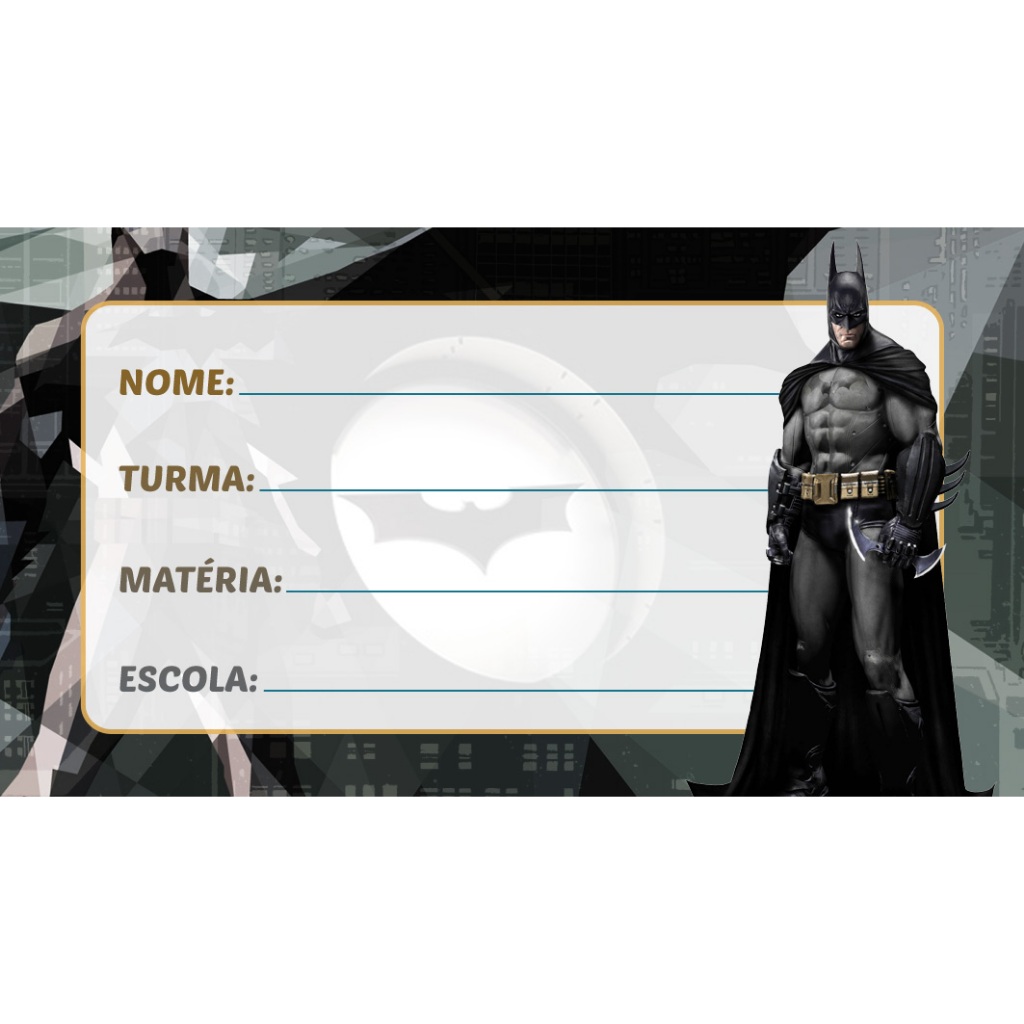 20 Etiquetas Escolar - BATMAN 2026 KIT COM 20 ADESIVOS ESCOLAR DO BATMAN 8X5